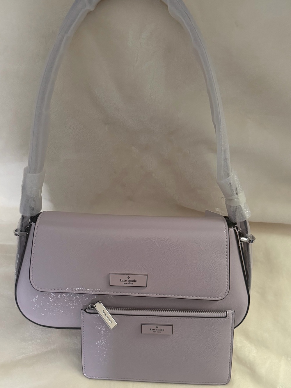 Kate Spade Bridget Crinkle Patent Small Flap Shoulder Bag and Wallet Bundle